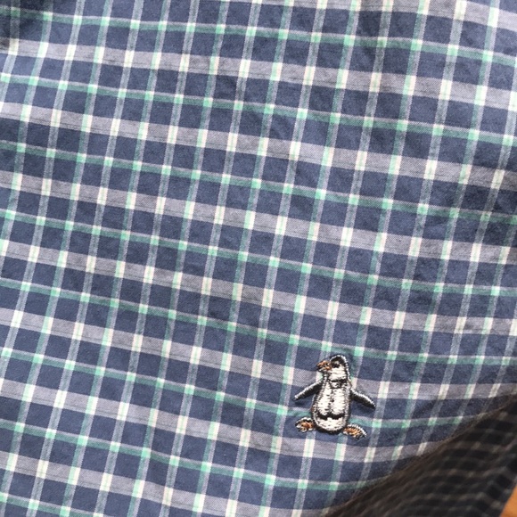 EUC Orig Penguin Rogue Skinny Fit short sleeve check blue/white/light green - Picture 4 of 9